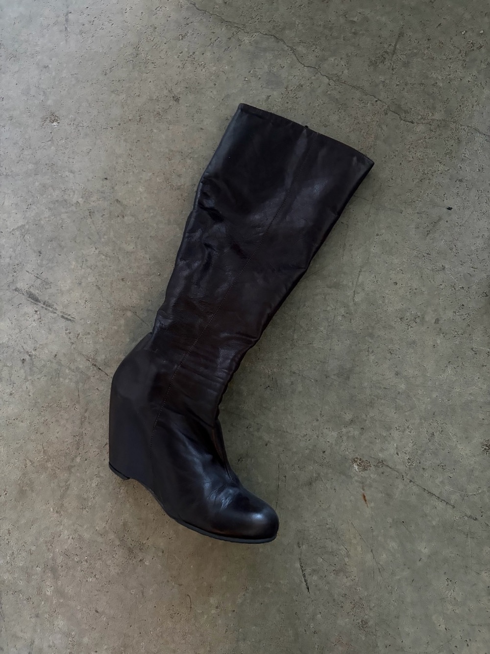 Rick Owens Style Brown Leather Tall Heeled Boots - Picture 2 of 4